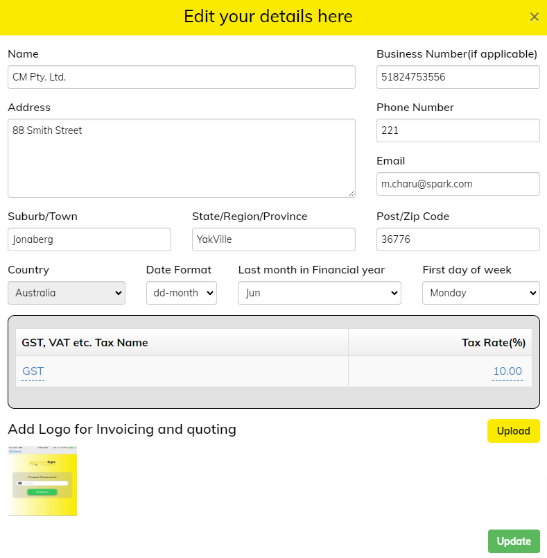 business Details Business details